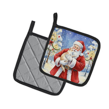 Load image into Gallery viewer, Cream and White Cat with Santa Claus Pair of Pot Holders