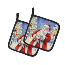 Load image into Gallery viewer, Cream and White Cat with Santa Claus Pair of Pot Holders