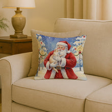 Load image into Gallery viewer, Cream and White Cat with Santa Claus Throw Pillow
