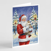 Load image into Gallery viewer, Cymric Cat with Santa Claus Greeting Cards Pack of 8
