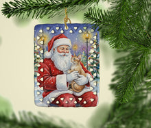 Load image into Gallery viewer, Devon Rex Cat with Santa Claus Porcelain Ornament