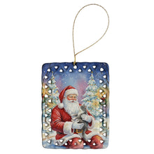 Load image into Gallery viewer, Gray and White Cat with Santa Claus Porcelain Ornament