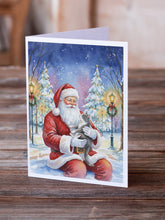 Load image into Gallery viewer, Gray and White Cat with Santa Claus Greeting Cards Pack of 8