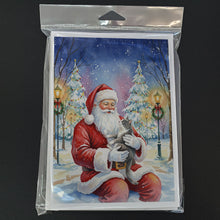 Load image into Gallery viewer, Gray and White Cat with Santa Claus Greeting Cards Pack of 8