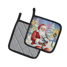 Load image into Gallery viewer, Gray and White Cat with Santa Claus Pair of Pot Holders