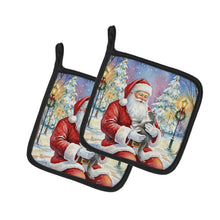 Load image into Gallery viewer, Gray and White Cat with Santa Claus Pair of Pot Holders