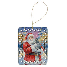 Load image into Gallery viewer, Gray Mackerel Tabby Cat with Santa Claus Porcelain Ornament