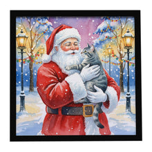 Load image into Gallery viewer, Gray Mackerel Tabby Cat with Santa Claus Framed Metal Print