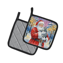 Load image into Gallery viewer, Gray Mackerel Tabby Cat with Santa Claus Pair of Pot Holders