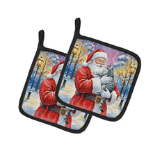 Load image into Gallery viewer, Gray Mackerel Tabby Cat with Santa Claus Pair of Pot Holders