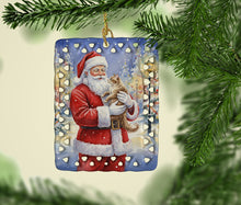 Load image into Gallery viewer, LaPerm Cat with Santa Claus Porcelain Ornament