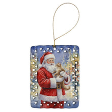 Load image into Gallery viewer, LaPerm Cat with Santa Claus Porcelain Ornament