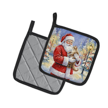 Load image into Gallery viewer, LaPerm Cat with Santa Claus Pair of Pot Holders