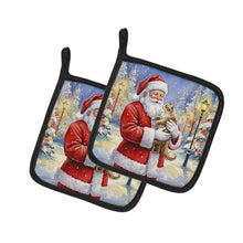 Load image into Gallery viewer, LaPerm Cat with Santa Claus Pair of Pot Holders