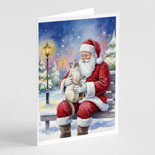 Load image into Gallery viewer, Lilac Point Cat with Santa Claus Greeting Cards Pack of 8