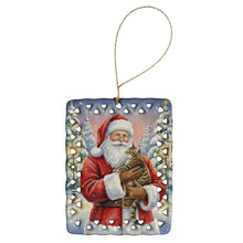 Load image into Gallery viewer, Mackerel Tabby Brown Cat with Santa Claus Porcelain Ornament