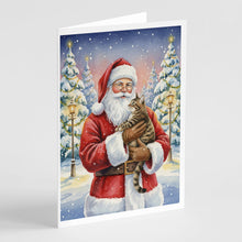 Load image into Gallery viewer, Mackerel Tabby Brown Cat with Santa Claus Greeting Cards Pack of 8