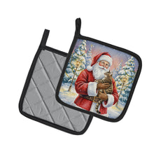Load image into Gallery viewer, Mackerel Tabby Brown Cat with Santa Claus Pair of Pot Holders