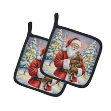 Load image into Gallery viewer, Mackerel Tabby Brown Cat with Santa Claus Pair of Pot Holders