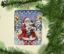Load image into Gallery viewer, MaineCoon Black &amp; White Cat with Santa Claus Porcelain Ornament