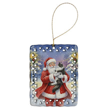Load image into Gallery viewer, MaineCoon Black &amp; White Cat with Santa Claus Porcelain Ornament