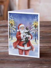 Load image into Gallery viewer, MaineCoon Black &amp; White Cat with Santa Claus Greeting Cards Pack of 8