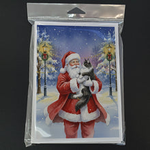 Load image into Gallery viewer, MaineCoon Black &amp; White Cat with Santa Claus Greeting Cards Pack of 8