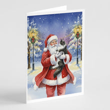 Load image into Gallery viewer, MaineCoon Black &amp; White Cat with Santa Claus Greeting Cards Pack of 8