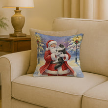 Load image into Gallery viewer, MaineCoon Black &amp; White Cat with Santa Claus Throw Pillow