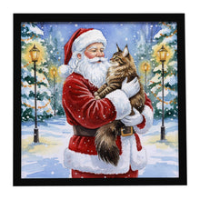 Load image into Gallery viewer, MaineCoon Brown Tabby Cat with Santa Claus Framed Metal Print