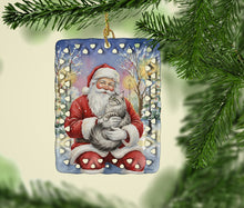 Load image into Gallery viewer, MaineCoon Silver Tabby Cat with Santa Claus Porcelain Ornament