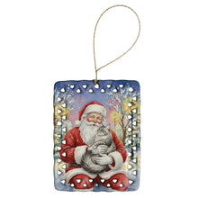 Load image into Gallery viewer, MaineCoon Silver Tabby Cat with Santa Claus Porcelain Ornament