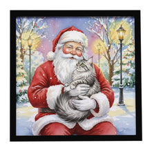 Load image into Gallery viewer, MaineCoon Silver Tabby Cat with Santa Claus Framed Metal Print