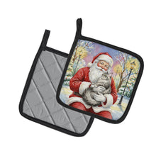 Load image into Gallery viewer, MaineCoon Silver Tabby Cat with Santa Claus Pair of Pot Holders