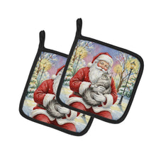 Load image into Gallery viewer, MaineCoon Silver Tabby Cat with Santa Claus Pair of Pot Holders