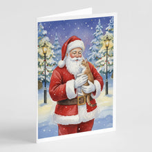 Load image into Gallery viewer, Manx Cat with Santa Claus Greeting Cards Pack of 8