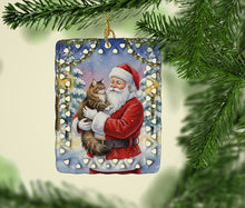 Load image into Gallery viewer, Norwegian Forest Cat Brown Tabby with Santa Claus Porcelain Ornament