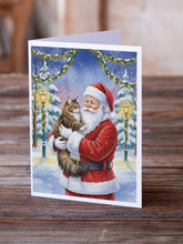 Load image into Gallery viewer, Norwegian Forest Cat Brown Tabby with Santa Claus Greeting Cards Pack of 8