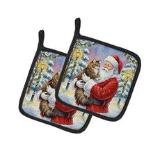 Load image into Gallery viewer, Norwegian Forest Cat Brown Tabby with Santa Claus Pair of Pot Holders