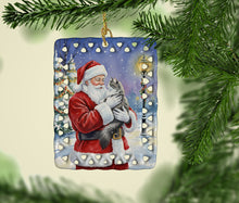 Load image into Gallery viewer, Norwegian Forest Cat Gray and White with Santa Claus Porcelain Ornament