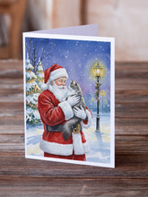 Load image into Gallery viewer, Norwegian Forest Cat Gray and White with Santa Claus Greeting Cards Pack of 8