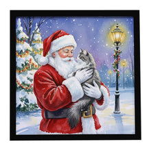 Load image into Gallery viewer, Norwegian Forest Cat Gray and White with Santa Claus Framed Metal Print