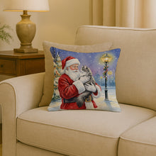 Load image into Gallery viewer, Norwegian Forest Cat Gray and White with Santa Claus Throw Pillow