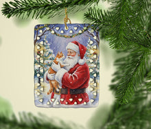 Load image into Gallery viewer, Orange and White Cat with Santa Claus Porcelain Ornament