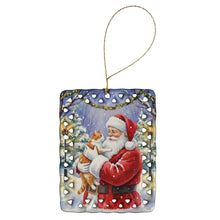 Load image into Gallery viewer, Orange and White Cat with Santa Claus Porcelain Ornament