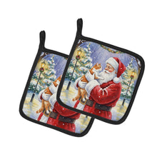 Load image into Gallery viewer, Orange and White Cat with Santa Claus Pair of Pot Holders