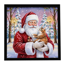 Load image into Gallery viewer, Patched Tabby Cat with Santa Claus Framed Metal Print