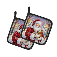 Load image into Gallery viewer, Patched Tabby Cat with Santa Claus Pair of Pot Holders