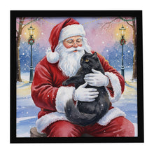 Load image into Gallery viewer, Persian Black Cat with Santa Claus Framed Metal Print