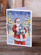 Load image into Gallery viewer, Persian Blue Cat with Santa Claus Greeting Cards Pack of 8